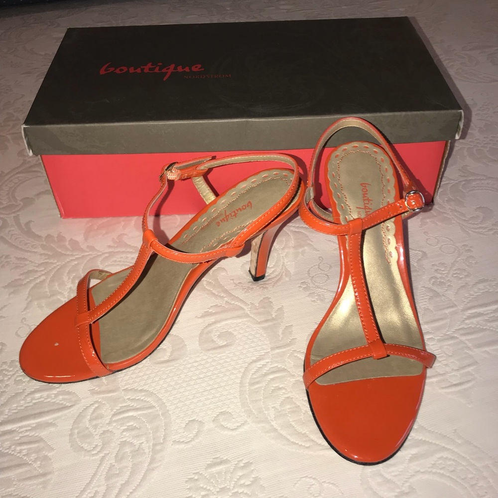 Gina-Lea Orange Patent Strappy Sandal Women Sz 4.5